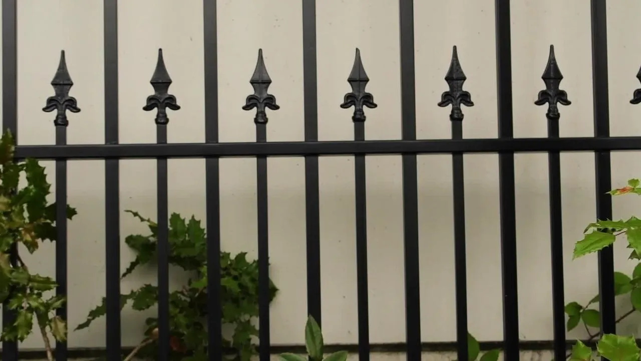 Wrought iron fence gate at Austin home